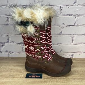 Muk Luks Shoes | Muk Luks Gwen Faux Fur Thinsulate Tall Knit Snow Boots | Color: Brown/Red | Size: 7 | Latiarica's Closet